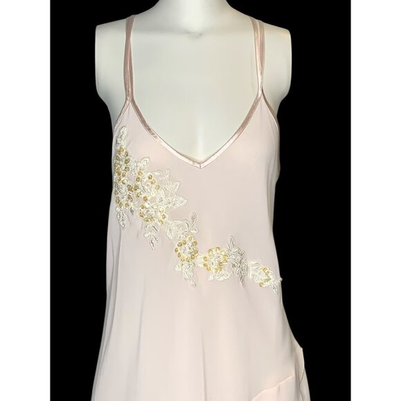 Vtg Linea Donatella Pink Satin Embroidered Lace Robe & Chemise Slip Dress Set S - Picture 3 of 12